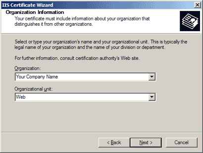 IIS SSL server certificate - organization